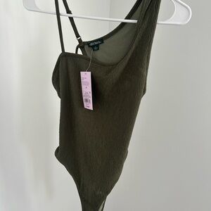 NWT Olive Green One-Shoulder Bodysuit